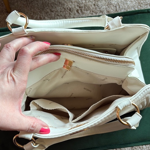 Bebe White Quilted Chevron Satchel - Picture 7 of 11